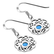 Synthetic Opal Round Celtic Knot Silver Earrings - e408